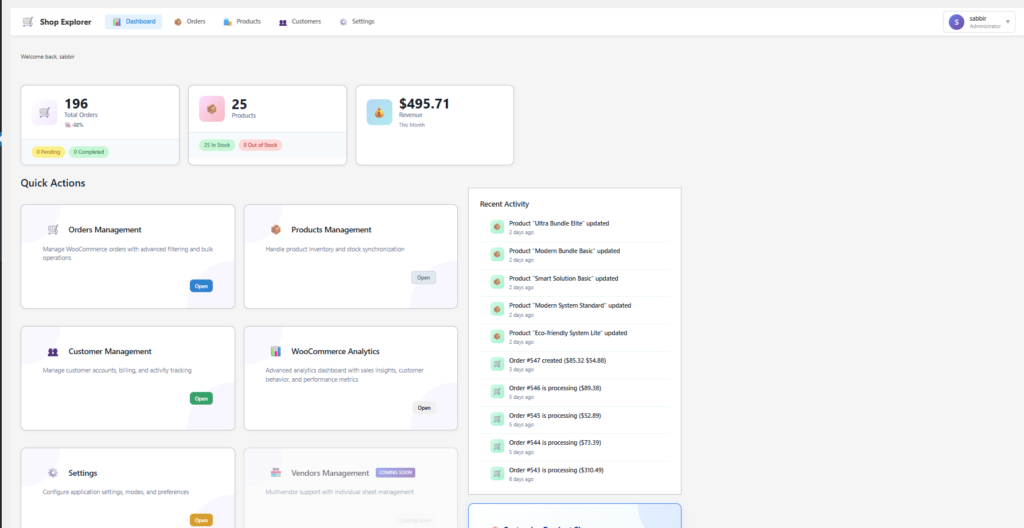 Shop Explorer WooCommerce Dashboard